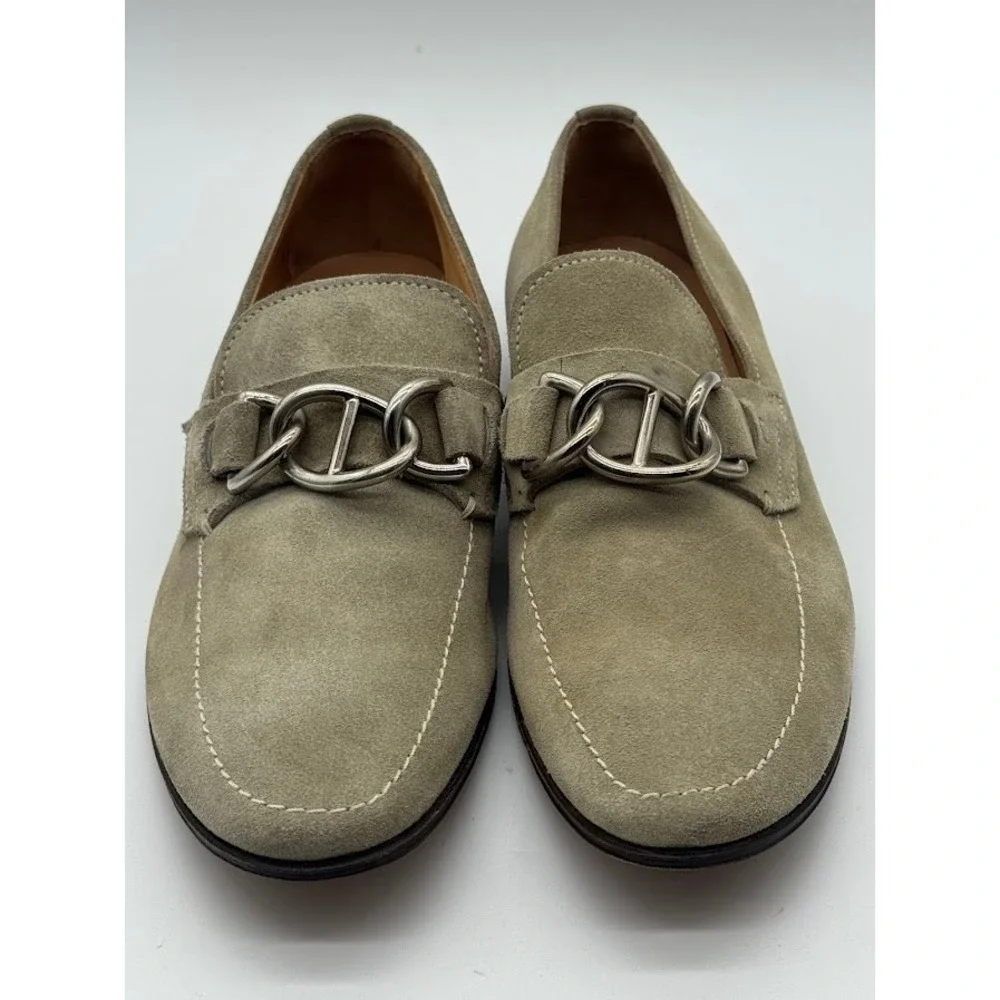Prada Men Suede Loafers Taupe Grey Chain Detail Made in Italy 0950 5991 Size 6.5